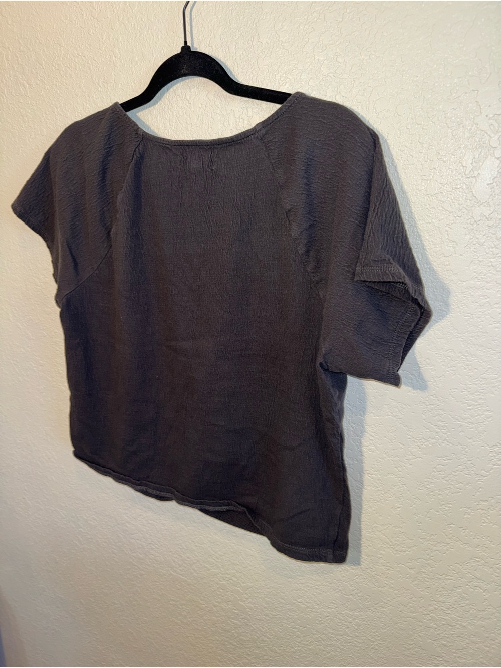 Madewell Gray Cotton V-Neck Ruched Scrunched Boxy Crop Top Casual Size M - Picture 3 of 5